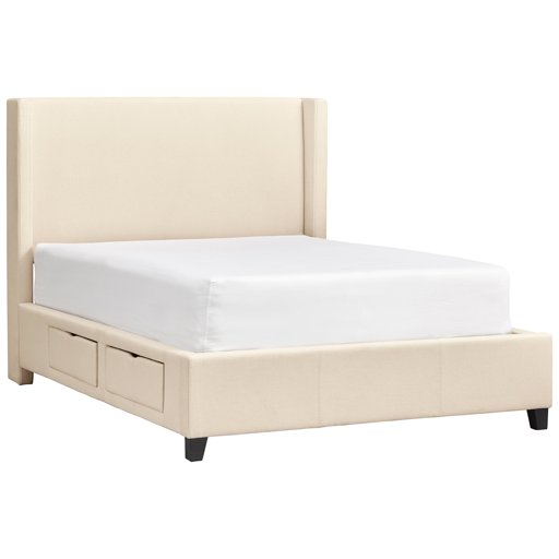 Stone & Beam Clifton Modern Upholstered Queen Bed with Storage Drawers, 69.5"W, Cream