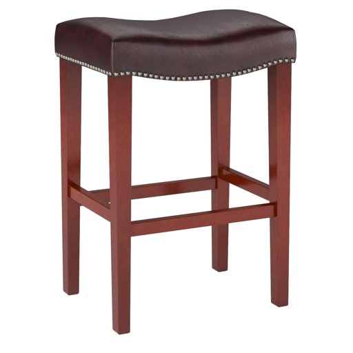 Amazon Brand – Ravenna Home Faraday Saddle Nailhead Bar Stool, 30.5"H, Brown Faux Leather