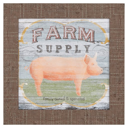 Amazon Brand – Stone & Beam Vintage Country Farm Supply Pig Print, Warm Grey Barnwood Frame, 21" x 21"