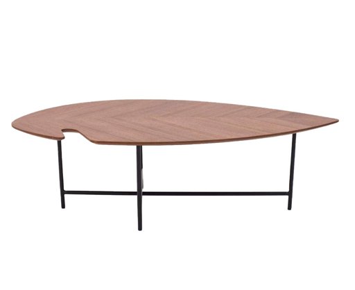 Amazon Brand - Rivet Leaf-Shaped Coffee Table, 120 x 60 x 36cm, MDF with Walnut Veneer/Black Metal Base