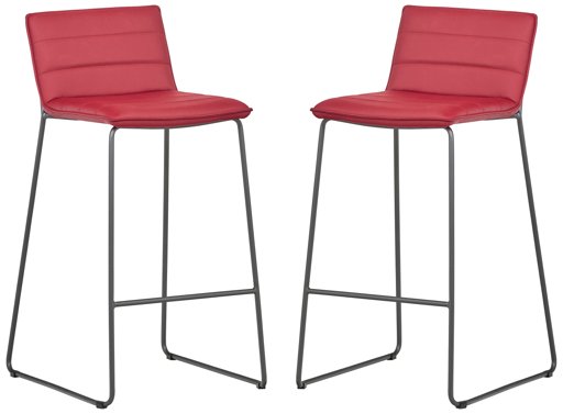 Amazon Brand – Rivet Julian Minimalist Modern Tufted Kitchen Bar Height Stools, Set of 2, 37.8 Inch Height, Synthetic Leather, Red