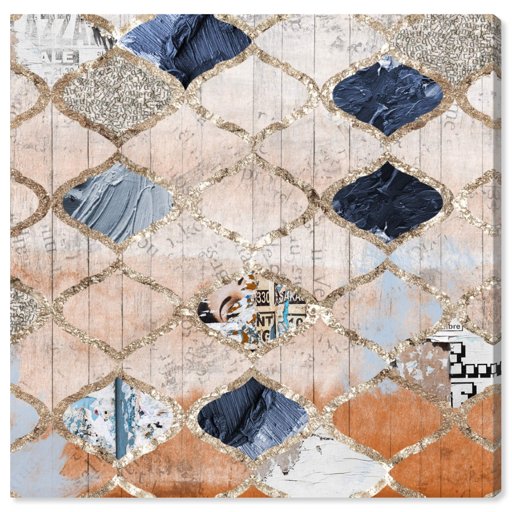 Amazon Brand – Stone & Beam Contemporary Blue and Tan Moroccan Print Wall Art on Canvas, 36" x 36"