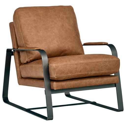 Amazon Brand – Rivet Summit Mid-Century Modern Top-Grain Leather Steel Armed Accent Chair 27"W, Cognac
