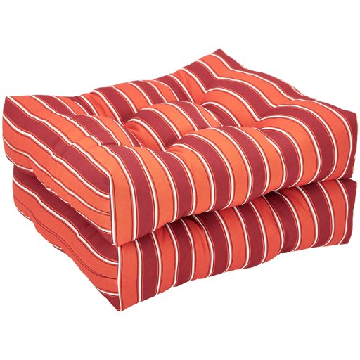 Amazon Basics Tufted Outdoor Seat Patio Cushion - Pack of 2, 19 x 19 x 5 Inches, Red Stripe