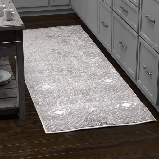 Amazon Brand – Rivet Polyester Runner Rug, 2' 10" x 7' 10", Silver, Grey, White