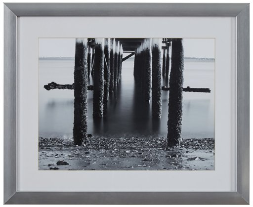 Amazon Brand – Rivet Under The Pier Black and White Photo Wall Art in Silver Frame, 15" x 13"