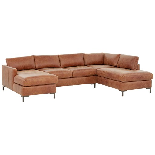 Amazon Brand – Rivet Edgewest Modern Right-Facing U-Shape Sectional, Leather, 117"W, Saddle