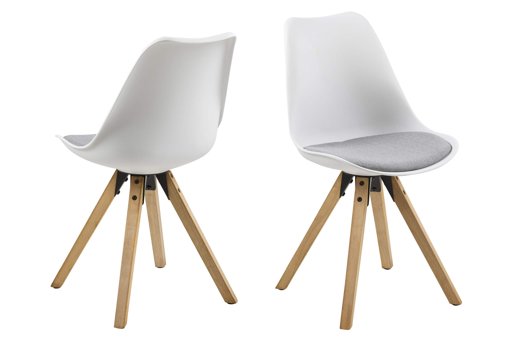 Amazon Brand - Movian Arendsee - Set da 2 sedie sala da pranzo, 55 x 48,5 x 85 cm, Bianco/ tessuto grigio chiaro