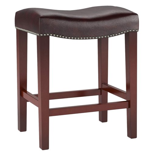 Amazon Brand – Ravenna Home Faraday Saddle Nailhead Counter Stool, 26"H, Brown Faux Leather