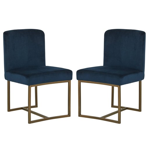 Amazon Brand – Rivet Eastern Modern Dining Room Kitchen Chairs, Velvet, 32 Inch Height, Set of 2, Blue, Bronze Metal
