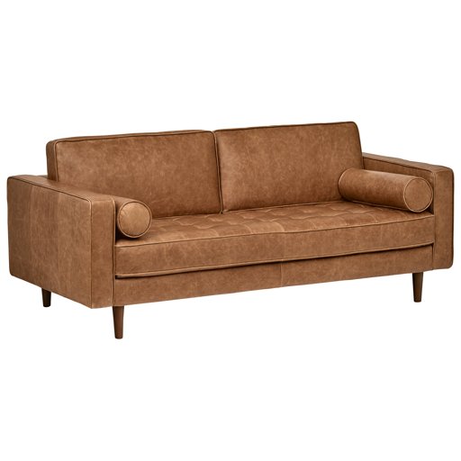 Amazon Brand – Rivet Aiden Tufted Mid-Century Modern Leather Bench Loveseat Couch Sofa, 74"W, Cognac