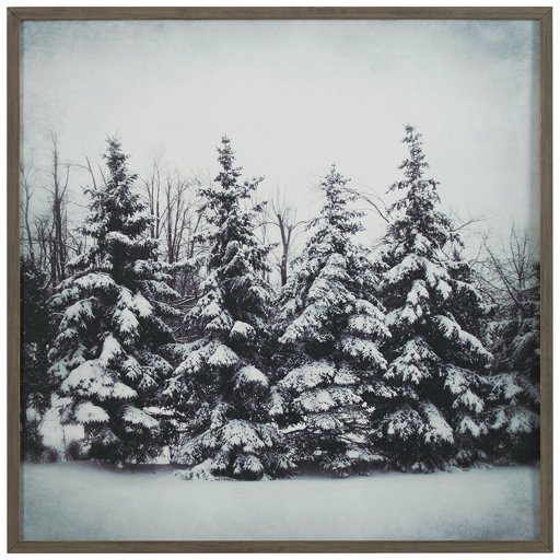 Amazon Brand – Stone & Beam Modern Black and White Print Wall Art of Forest Snow, Grey Frame, 12" x 12"