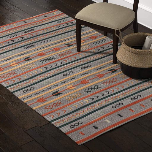 Amazon Brand – Stone & Beam Casual Geometric Cotton Area Rug, 5 x 8 Foot, Flatweave, Grey, Orange, Blue