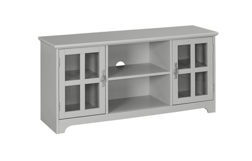 Amazon Brand – Ravenna Home Peterson Modern Glass Cabinet Storage TV Media Entertainment Console Stand, 46"W, Grey