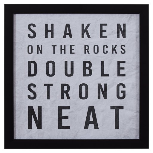 Amazon Brand – Rivet White and Black Shaken on the RocksDouble Strong Neat Pint Print in Black Frame, 18" x 18"