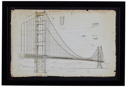Amazon Brand – Stone & Beam Modern Print of Golden Gate Bridge Sketch, Black Frame, 17" x 12"
