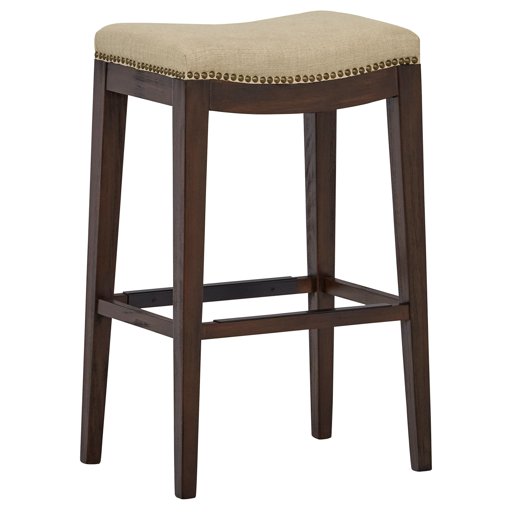 Amazon Brand – Stone & Beam Elden Nailhead-Trim Saddle Kitchen Counter Backless Bar Stool, 30"H, Hemp