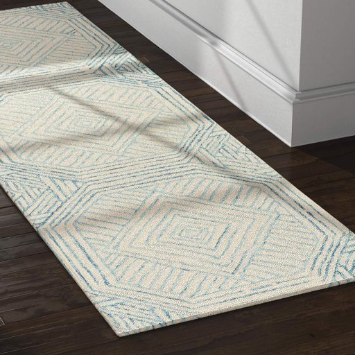 Amazon Brand – Rivet Contemporary Geometric Wool Runner Hallway Rug, 2' 6" x 8', Blue, Ivory
