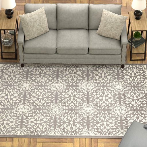 Ravenna Home Floral Medallion Tiled Rug, 6' x 9', Warm Grey with Ivory
