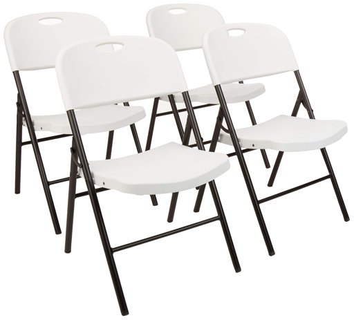AmazonBasics - Silla de plástico plegable, capacidad de 157,5 kg, blanco, set de 4