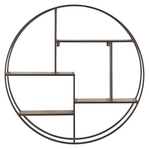 Amazon Brand – Rivet Contemporary Round Floating Iron 4 Shelf Wall Unit - 29.72" W, Natural Wood and Silver