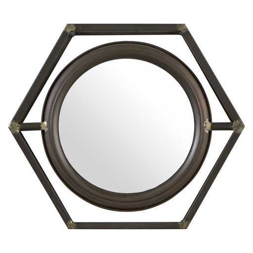 Amazon Brand – Stone & Beam Industrial Hexagonal Floating Metal Wall Mirror, 13"H, Black