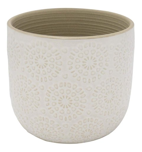 Amazon Brand – Stone & Beam Medium Floral-Embossed Planter, 6"H, Cloud Dancer White