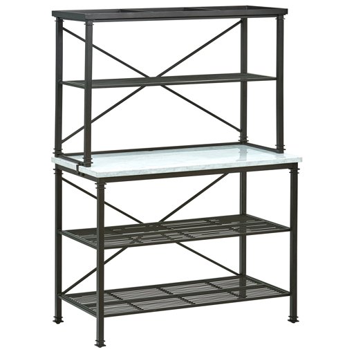 Amazon Brand – Stone & Beam Amber Metal Buffet Table Kitchen Storage Rack, 47.5"W, White, Carrera Marble, Black Metal