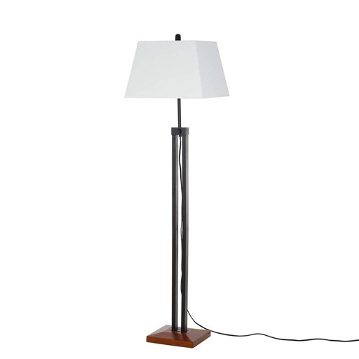 Amazon Brand – Stone & Beam Modern Farmhouse Wood Base Adjustable Living Room Floor Lamp With LED Light Bulb And White Shade- 16 x 16 x 66.25 Inches, Black
