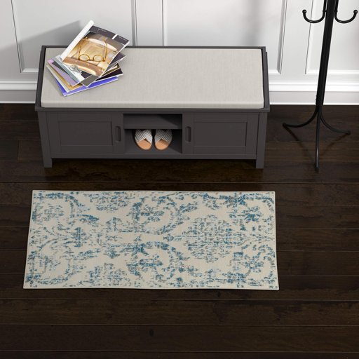 Ravenna Home Vintage Damask Patterned Rug, 2' x 4', Blue on Ivory