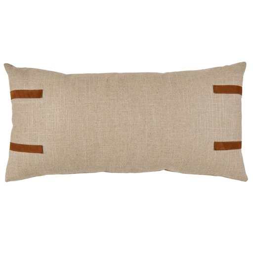 Amazon Brand – Stone & Beam Industrial Leather Detail Throw Pillow - 24 x 12 Inch, Flax with Dark Brown