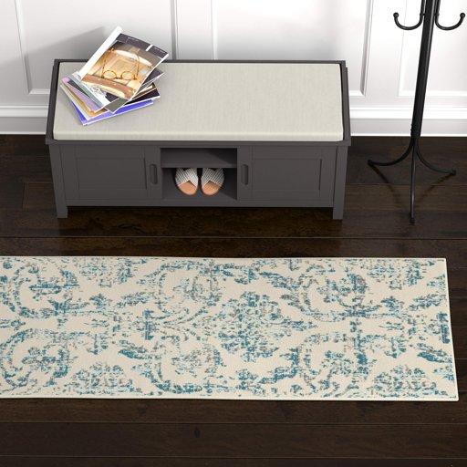 Ravenna Home Vintage Damask Patterned Rug, 2'3" x 7'3", Blue on Ivory