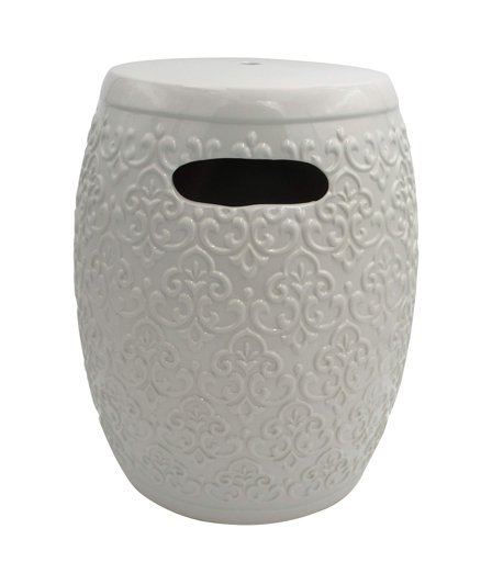 Amazon Brand – Ravenna Home Damask-Pattern Ceramic Garden Stool or Side Table, 16"H, Off-White