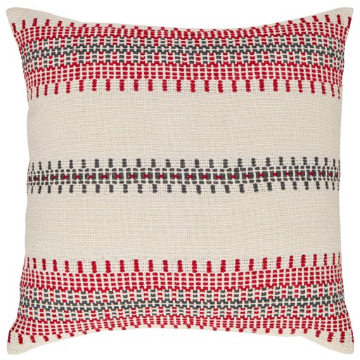 Amazon Brand – Stone & Beam Modern Woven Stripe Throw Pillow - 18 x 18 Inch, Red and Grey