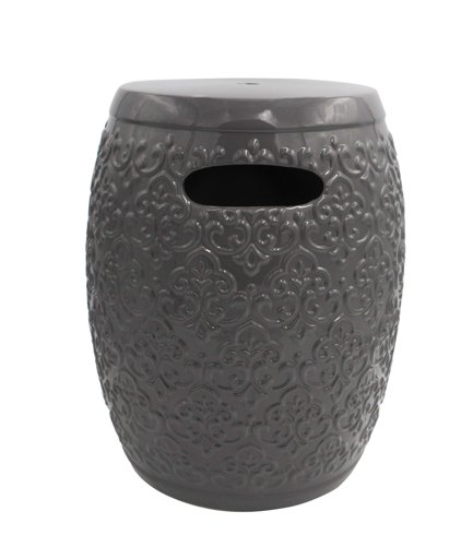 Amazon Brand – Ravenna Home Damask-Pattern Ceramic Garden Stool or Side Table, 16"H, Grey
