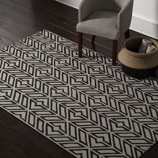 Amazon Brand – Rivet Contemporary Handtufted Cotton-and-Wool Area Rug with Geometric Feathered Pattern, 5' x 8', Black and Cream