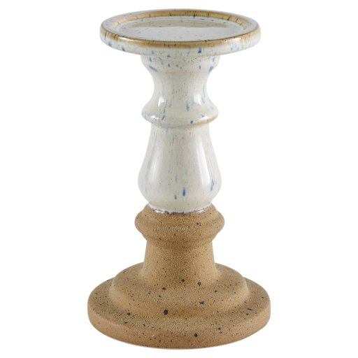 Amazon Brand – Stone & Beam Rustic Farmhouse Stoneware Pillar Candle Decor Holder - 8 Inch, White and Clay