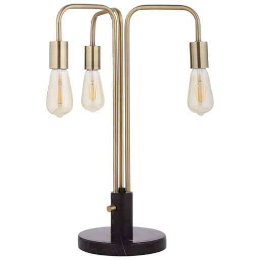 Rivet Theory Edison Bulb 3-Arm Table Lamp, with Bulbs, Black and Brass, 21.5" x 14" x 14"