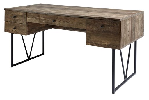 Amazon Brand - Movian Côa 4-Drawer Desk, 160 x 73 x 77.5cm, Vintage Dark Brown Oak-Effect/Black Metal