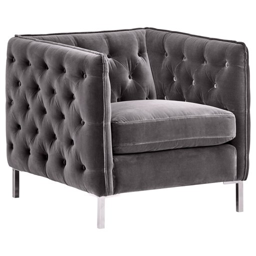 Amazon Brand – Rivet Eva Mid-Century Modern Tufted Velvet Down-Filled Accent Chair, 33.5"W, Dark Grey