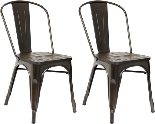 Pioneer Square Beja Metal Dining Chair with Wood Seat, Set of 2, Woodland Brown