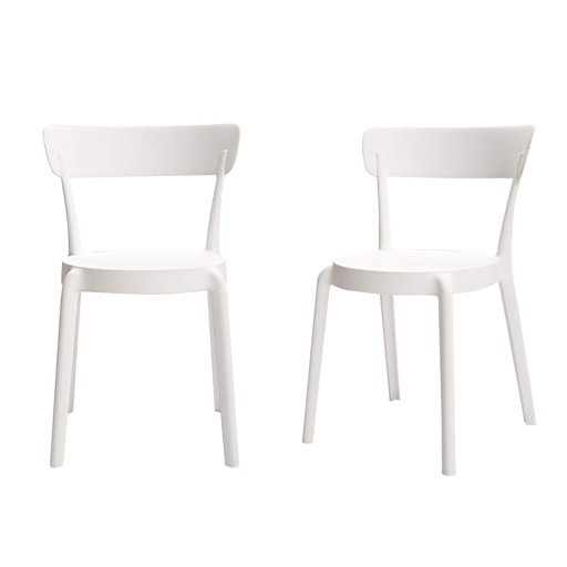 AmazonBasics Armless Bistro Dining Chair - Set of 2, White, Premium Plastic