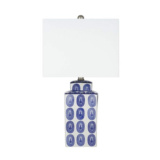 Amazon Brand - Stone & Beam Traditional Rectangular Chinoiserie Ceramic Table Lamp, LED Bulb Included, 24"H, Blue Circle