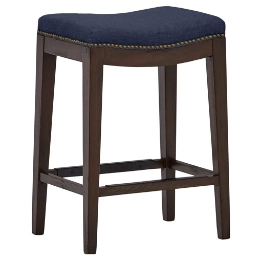Amazon Brand – Stone & Beam Elden Nailhead-Trim Saddle Kitchen Counter Height Backless Stool, 26"H, Blue