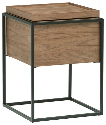 Amazon Brand – Rivet Axel Lid Storage Wood and Metal Side End Table Nightstand, Walnut