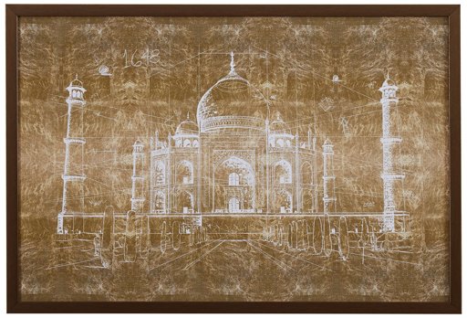 Amazon Brand – Rivet White on Bronze Print of Taj Mahal Wall Art, Bronze Frame, 17" x 12"