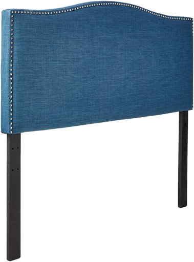 Amazon Brand – Ravenna Home Haraden Modern Curved-Top Queen Bed Headboard with Nailhead Trim, 62"W, Blue