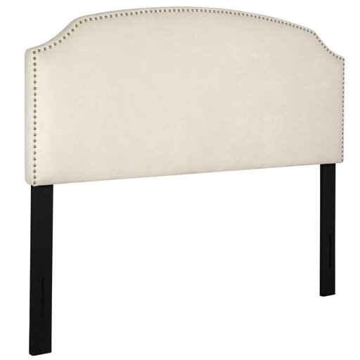 Amazon Brand – Rivet Curved Upholstered Headboard with Nailhead Trim, Queen, 60"W, Beige