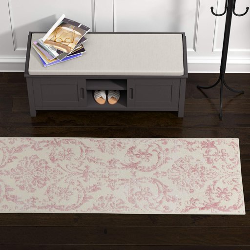 Ravenna Home Vintage Damask Patterned Rug, 2'3" x 7'3", Pink on Ivory