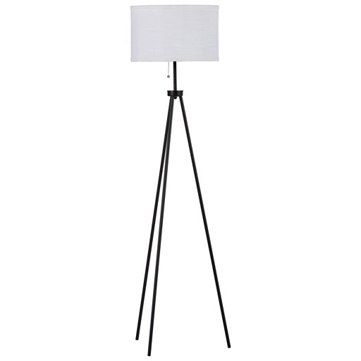 Rivet Mid-Century Modern Tripod Décor Living Room Standing Floor Lamp with Light Bulb and Drum Shade, 58"H, Black